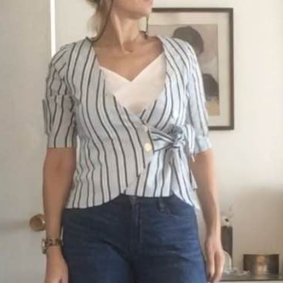 ZARA TRF  crossover 3/4 sleeves shirt pinstripe M - Picture 5 of 8